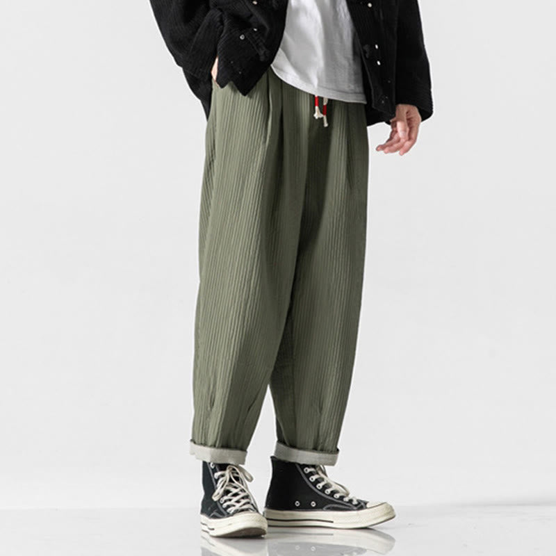 Buddha Stones秋冬 無地 ドローストリング メンズ アンクル丈 ハーレムパンツ ポケット付き - image 1