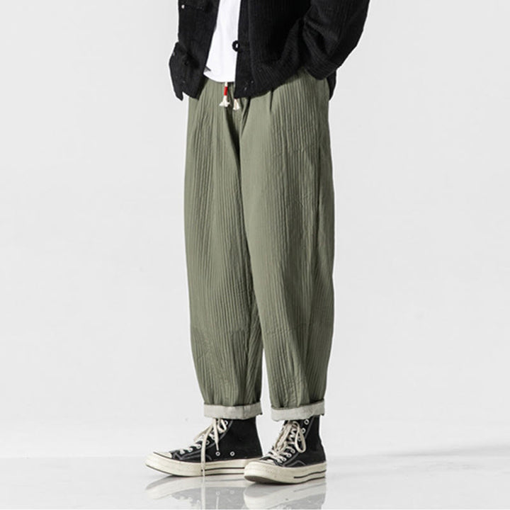 Buddha Stones秋冬 無地 ドローストリング メンズ アンクル丈 ハーレムパンツ ポケット付き - image 3