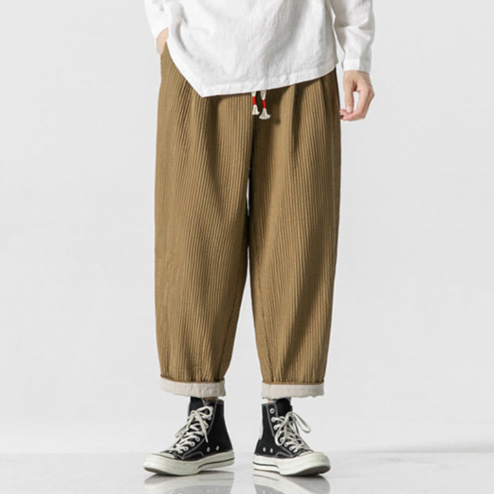 Buddha Stones秋冬 無地 ドローストリング メンズ アンクル丈 ハーレムパンツ ポケット付き - タン - US/UK/AU46、 EU56 (5XL) - image 9