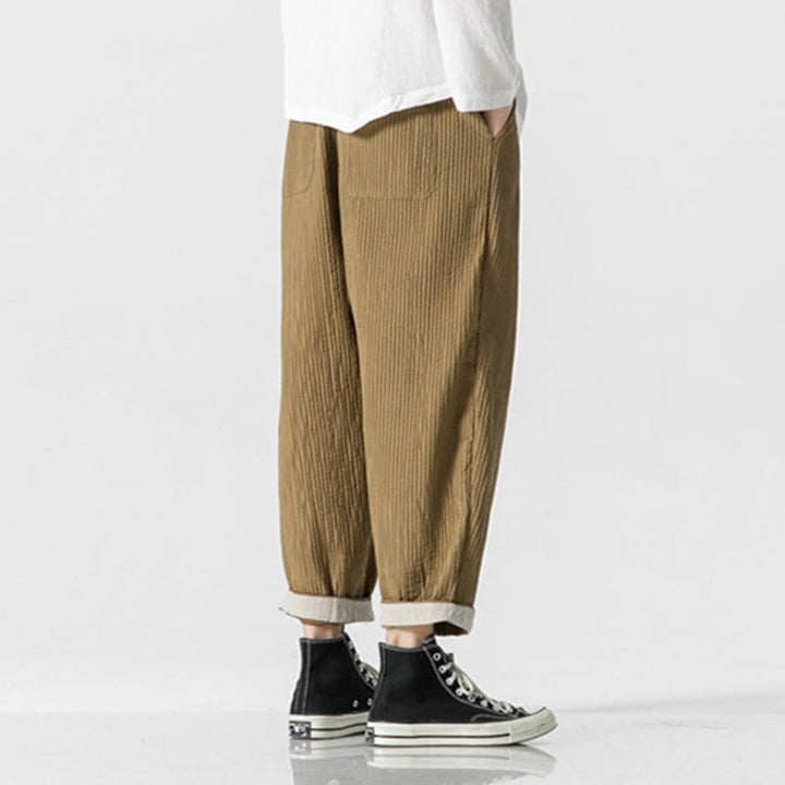 Buddha Stones秋冬 無地 ドローストリング メンズ アンクル丈 ハーレムパンツ ポケット付き - image 12