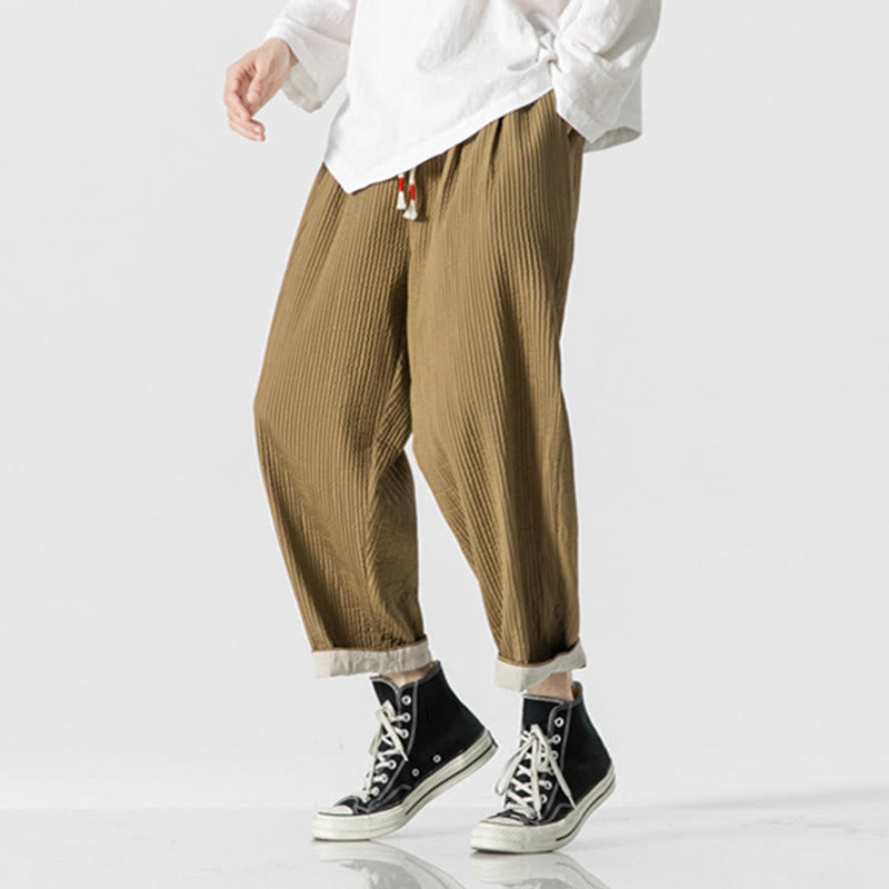 Buddha Stones秋冬 無地 ドローストリング メンズ アンクル丈 ハーレムパンツ ポケット付き - image 17