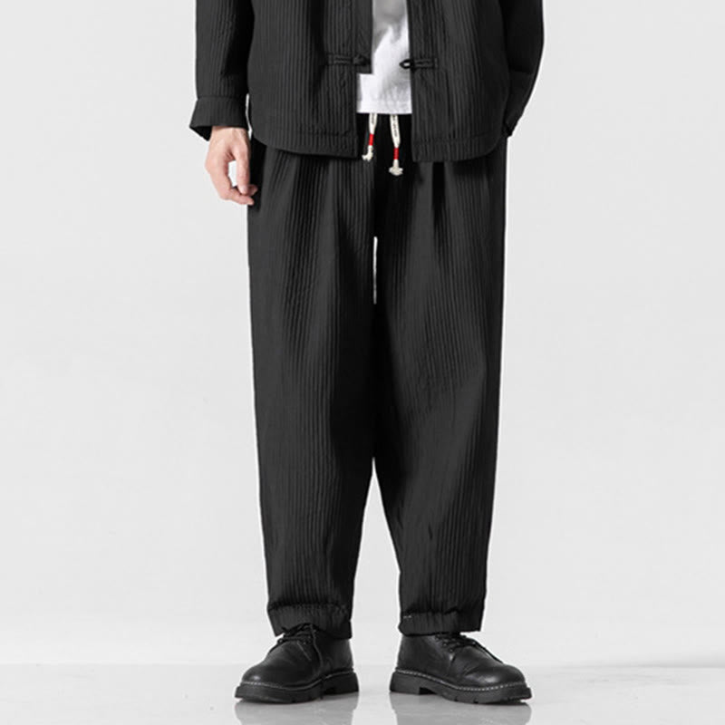 Buddha Stones秋冬 無地 ドローストリング メンズ アンクル丈 ハーレムパンツ ポケット付き - 黒 - US/UK/AU46、 EU56 (5XL) - image 23