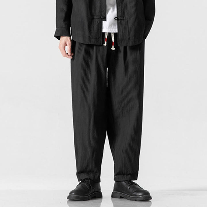 Buddha Stones秋冬 無地 ドローストリング メンズ アンクル丈 ハーレムパンツ ポケット付き - 黒 - US/UK/AU46、 EU56 (5XL) - image 23