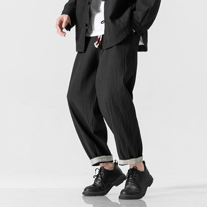 Buddha Stones秋冬 無地 ドローストリング メンズ アンクル丈 ハーレムパンツ ポケット付き - image 30