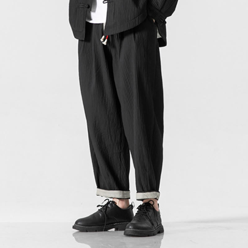 Buddha Stones秋冬 無地 ドローストリング メンズ アンクル丈 ハーレムパンツ ポケット付き - image 29