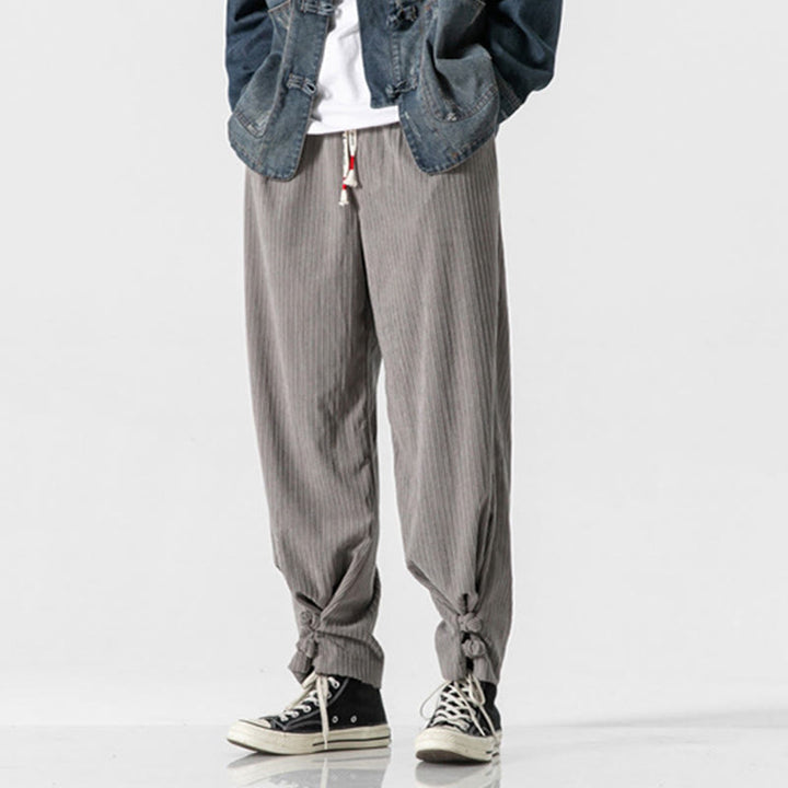 Buddha Stones秋冬 メンズ ピュアカラー ボタンデザイン コットン ストレートレッグパンツ ポケット付き - image 5