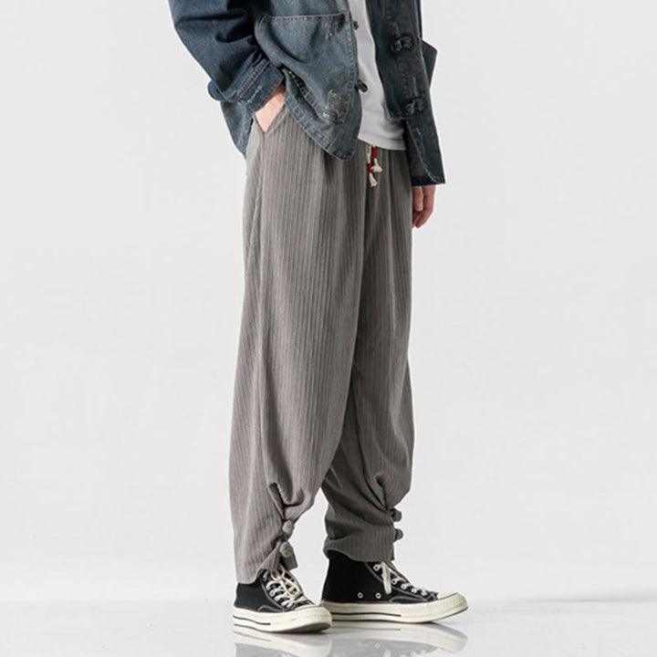 Buddha Stones秋冬 メンズ ピュアカラー ボタンデザイン コットン ストレートレッグパンツ ポケット付き - image 3