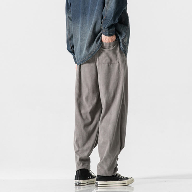 Buddha Stones秋冬 メンズ ピュアカラー ボタンデザイン コットン ストレートレッグパンツ ポケット付き - image 4