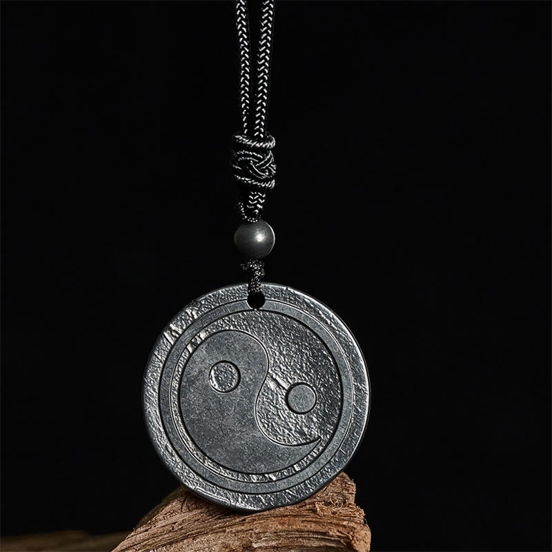 Buddha Stones天然 本物 シュンガイト 彫刻陰陽守護 ネックレス ペンダント - シュンガイト石（保護♥グラウンディング） - 35-40mm - image 0