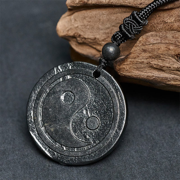 Buddha Stones天然 本物 シュンガイト 彫刻陰陽守護 ネックレス ペンダント - image 3
