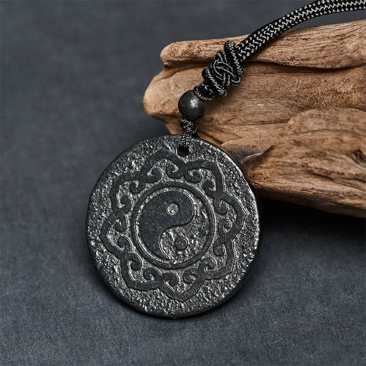 Buddha Stones太極拳陰陽本物のシュンガイト石 内なる強さ ネックレス ペンダント - image 1