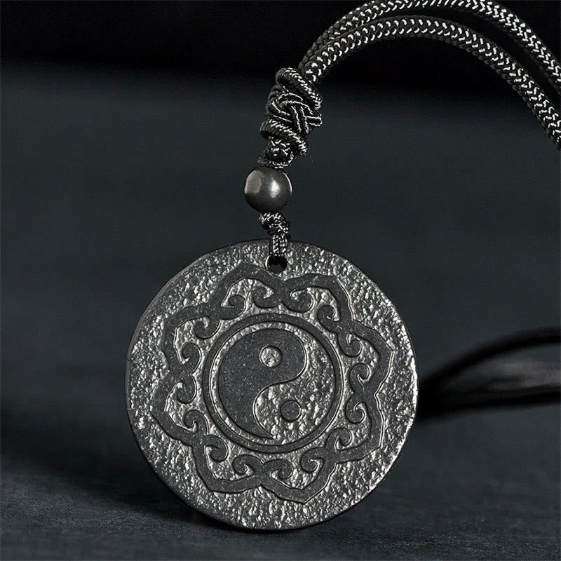 Buddha Stones太極拳陰陽本物のシュンガイト石 内なる強さ ネックレス ペンダント - シュンガイト石（保護♥グラウンディング） - 35-40mm - image 0