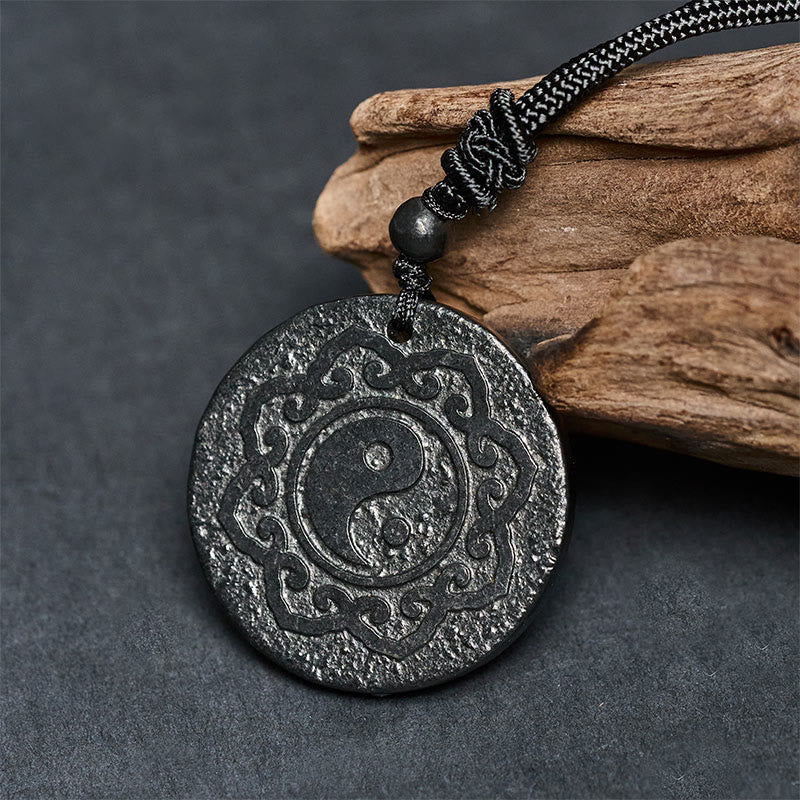 Buddha Stones太極拳陰陽本物のシュンガイト石 内なる強さ ネックレス ペンダント - image 1