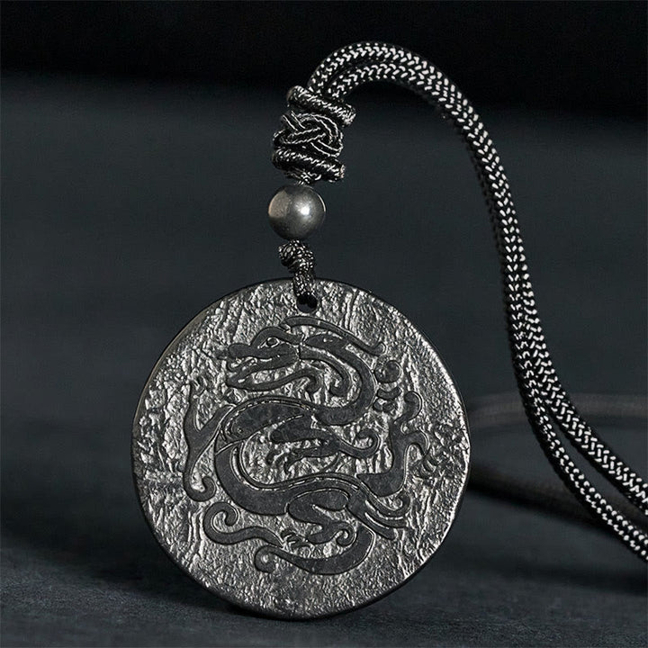 Buddha Stones彫刻龍模様本物のシュンガイト石内なる強さのネックレスペンダント - シュンガイト石（保護♥グラウンディング） - 35-40mm - image 0
