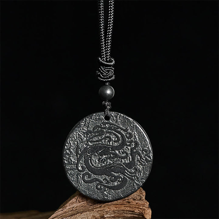 Buddha Stones彫刻龍模様本物のシュンガイト石内なる強さのネックレスペンダント - image 1