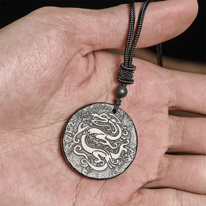 Buddha Stones彫刻龍模様本物のシュンガイト石内なる強さのネックレスペンダント - image 7