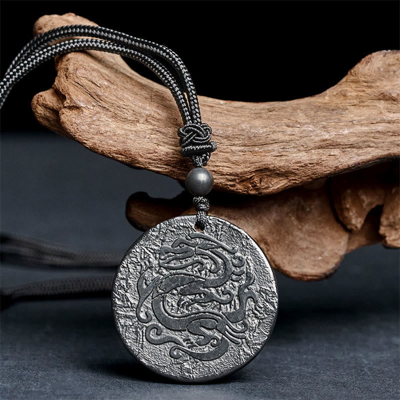 Buddha Stones彫刻龍模様本物のシュンガイト石内なる強さのネックレスペンダント - image 2