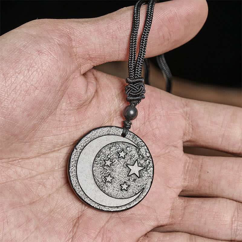 Buddha Stones月 星 ラウンドデザイン 本物のシュンガイト石 守護ネックレス ペンダント - image 6