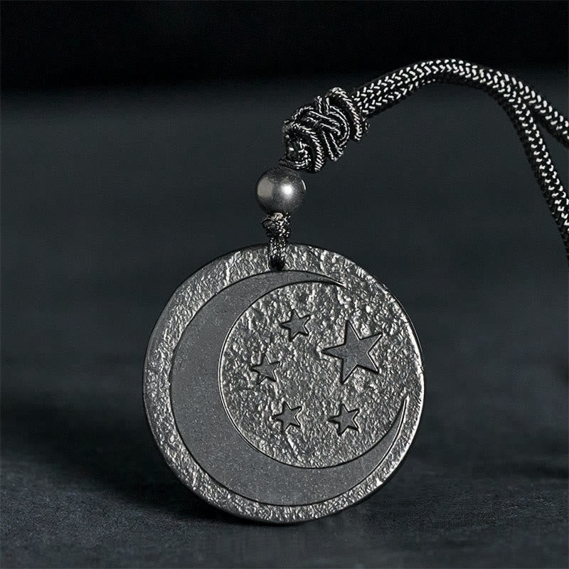 Buddha Stones月 星 ラウンドデザイン 本物のシュンガイト石 守護ネックレス ペンダント - シュンガイト（守護♥グラウンディング） - 35～40mm - image 0