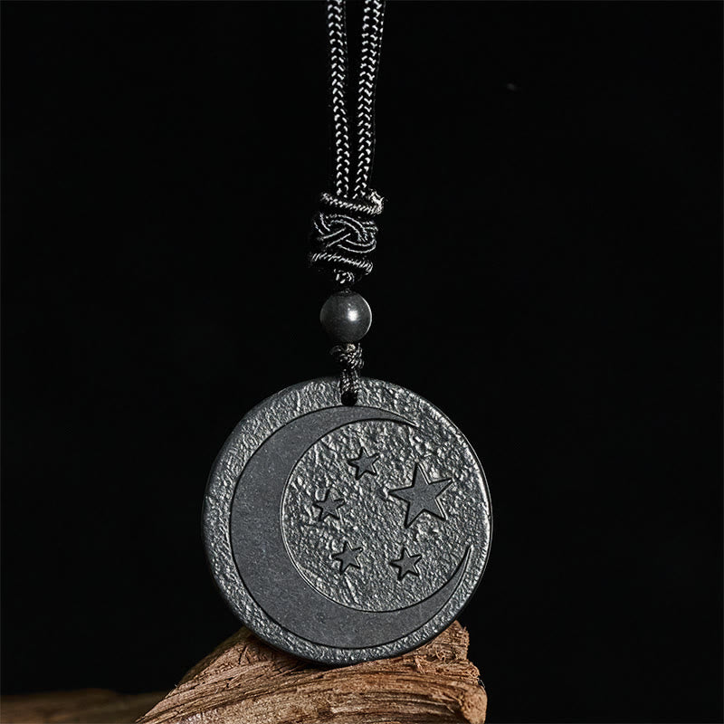 Buddha Stones月 星 ラウンドデザイン 本物のシュンガイト石 守護ネックレス ペンダント - image 2
