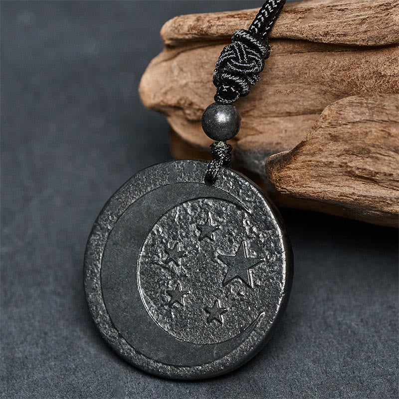 Buddha Stones月 星 ラウンドデザイン 本物のシュンガイト石 守護ネックレス ペンダント - image 3