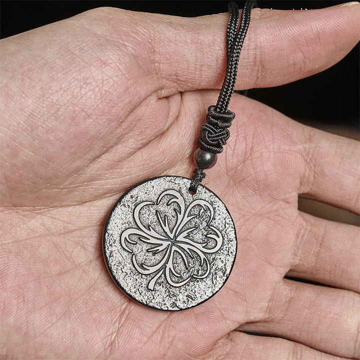 Buddha Stones四つ葉のクローバー 本物のシュンガイト石 グラファイト石 守護石 ネックレス ペンダント - image 5