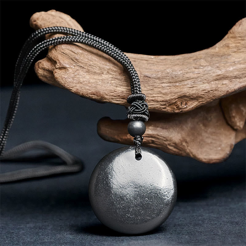 Buddha Stones幾何学模様 ラウンド 本物 シュンガイト ストーン ロープ 内なる強さ ネックレス ペンダント - image 2