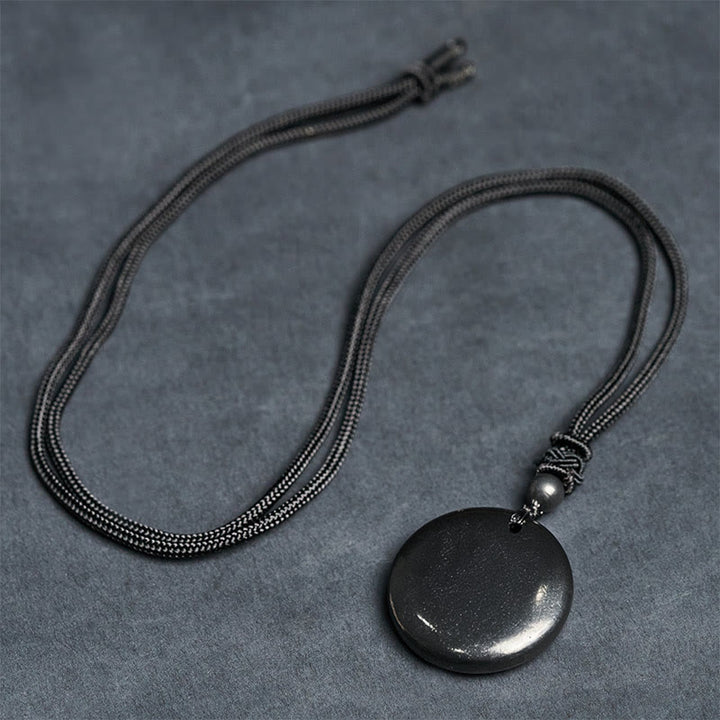 Buddha Stones幾何学模様 ラウンド 本物 シュンガイト ストーン ロープ 内なる強さ ネックレス ペンダント - image 8