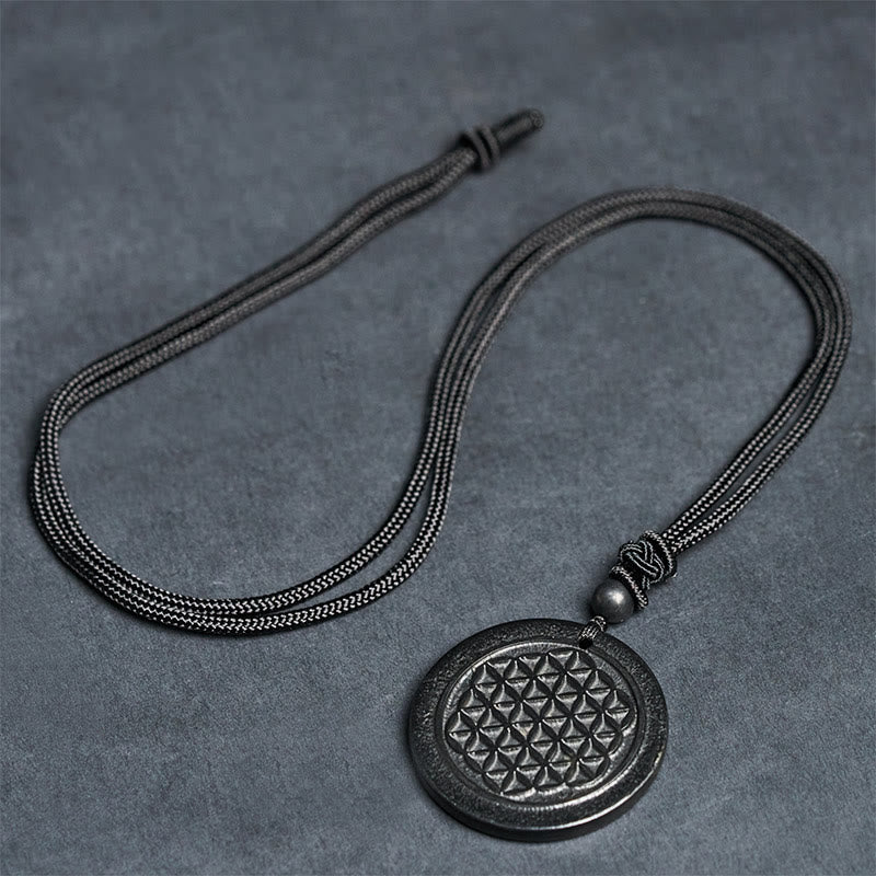 Buddha Stonesフラワーオブライフ彫刻デザイン本物のシュンガイトストーンプロテクションネックレスペンダント - image 6