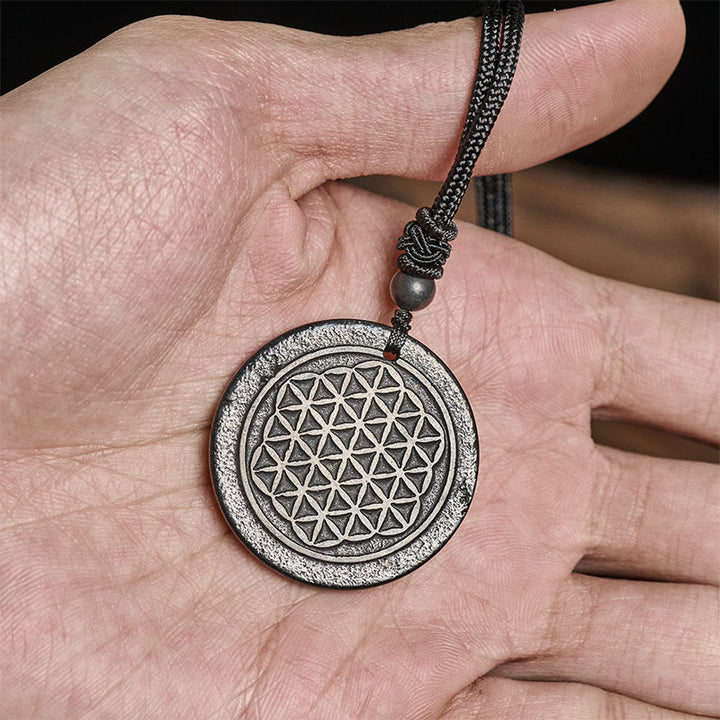 Buddha Stonesフラワーオブライフ彫刻デザイン本物のシュンガイトストーンプロテクションネックレスペンダント - image 5