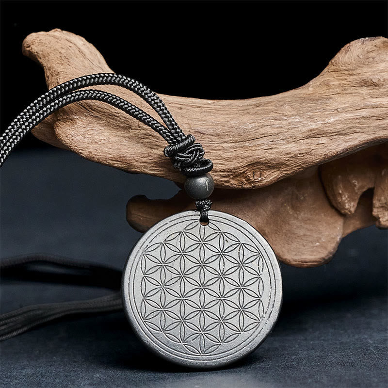 Buddha Stonesフラワーオブライフ彫刻デザイン本物のシュンガイトストーンプロテクションネックレスペンダント - image 10