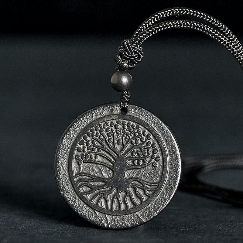 Buddha Stones生命の樹の彫刻模様 本物のシュンガイト石 守護ネックレスペンダント - 生命の樹（悟り♥繋がり） - 35-40mm - image 0
