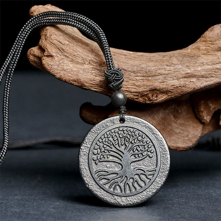 Buddha Stones生命の樹の彫刻模様 本物のシュンガイト石 守護ネックレスペンダント - image 3