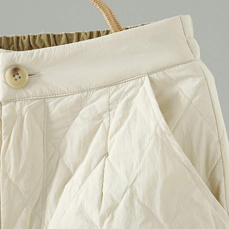 Buddha Stonesピンク花菱形柄コットン厚手レディースパンツ（ポケット付き） - image 7