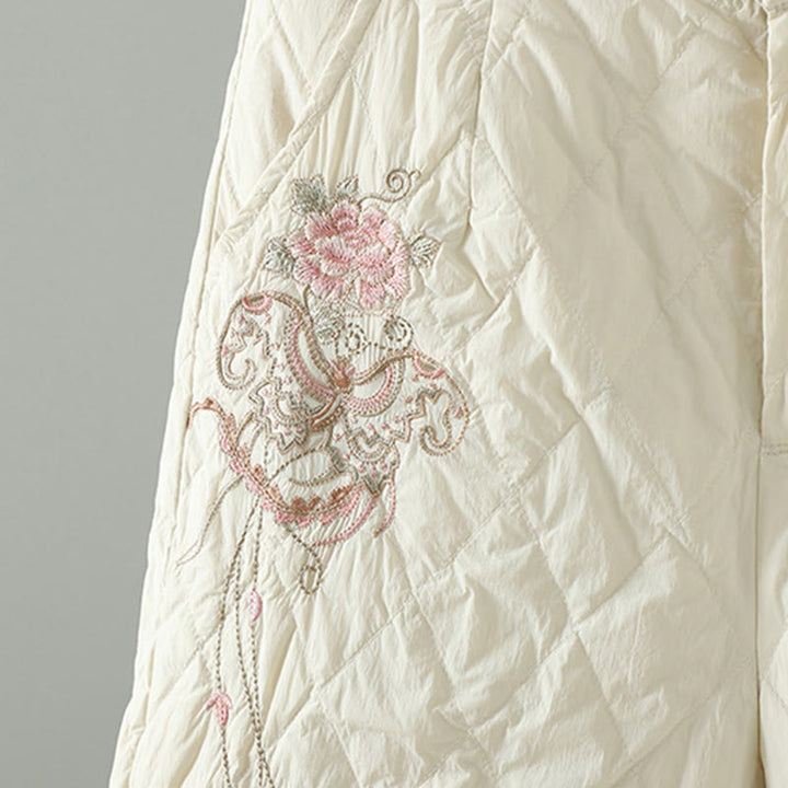 Buddha Stonesピンク花菱形柄コットン厚手レディースパンツ（ポケット付き） - image 5