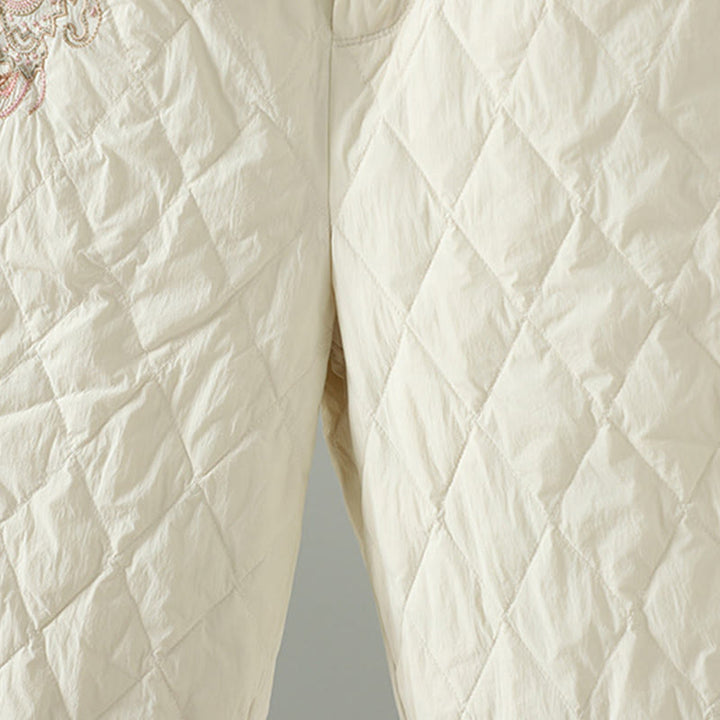 Buddha Stonesピンク花菱形柄コットン厚手レディースパンツ（ポケット付き） - image 4