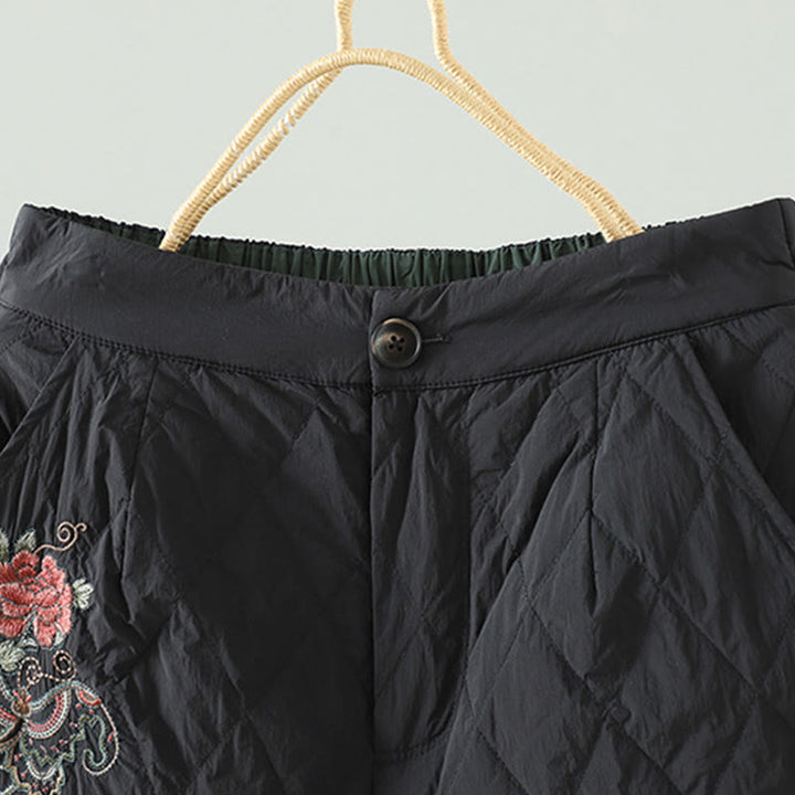 Buddha Stonesピンク花菱形柄コットン厚手レディースパンツ（ポケット付き） - image 12