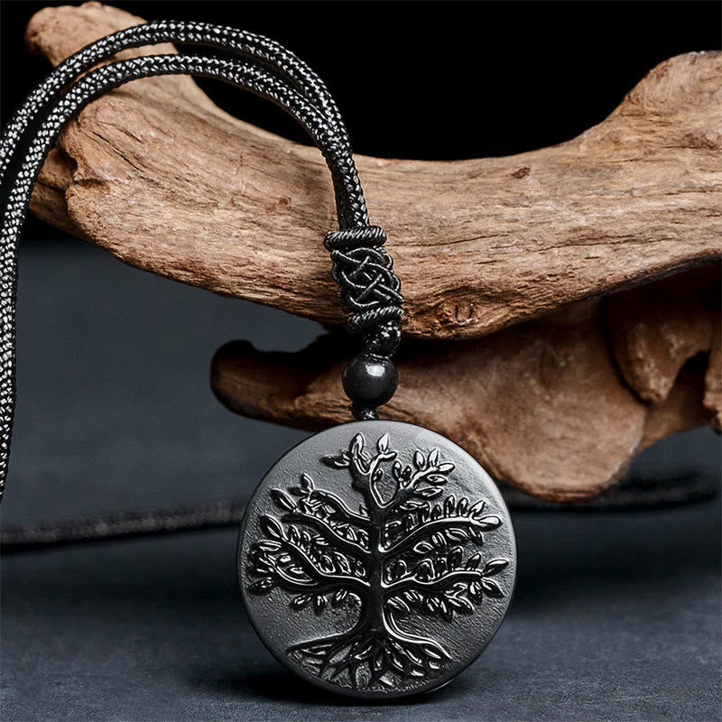 Buddha Stones天然 生命の樹模様 黒曜石 変容 ネックレス ペンダント - image 1