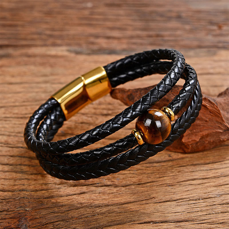 Buddha Stonesマルチカラービーズ アメジスト ラズライト 六芒星 編み込み レザー バランスブレスレット - タイガーアイ - 18～22cm - image 19