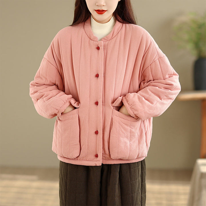 Buddha Stonesフロッグボタン ストライプデザイン 長袖 厚手コットン レディース ジャケット ポケット付き - image 1