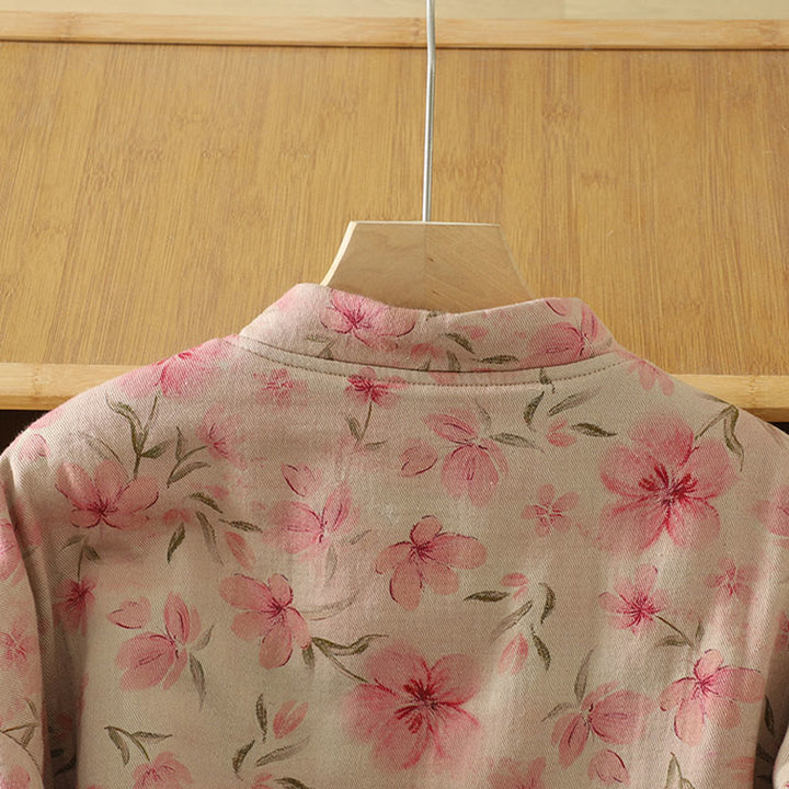 Buddha Stonesフロッグボタン 花柄 クルーネック 厚手コットン 長袖 レディースコート  - image 4