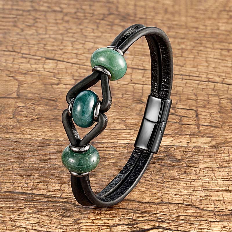 Buddha Stonesアメジスト クリスタルストーン ダブルレザー ストレス解消 ラウンドブレスレット - モスアゲート - 18～22cm - image 13