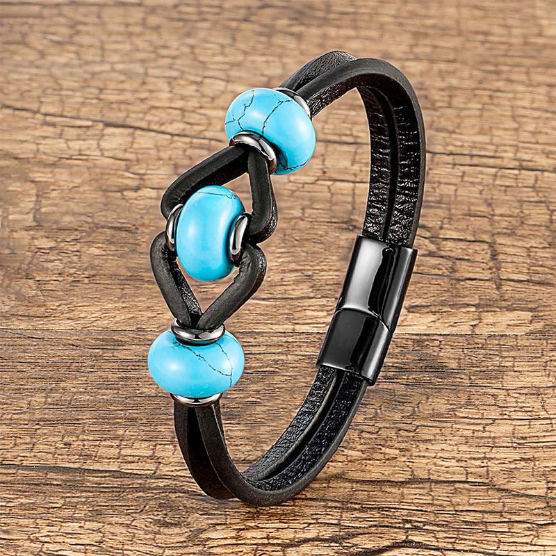 Buddha Stonesアメジスト クリスタルストーン ダブルレザー ストレス解消 ラウンドブレスレット - ターコイズ - 18～22cm - image 4