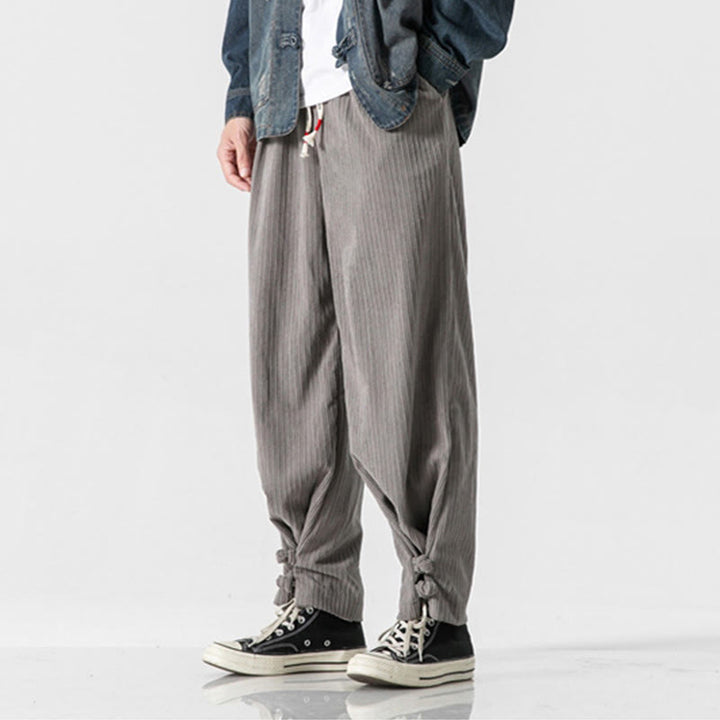 Buddha Stones秋冬 メンズ ピュアカラー ボタンデザイン コットン ストレートレッグパンツ ポケット付き - image 2