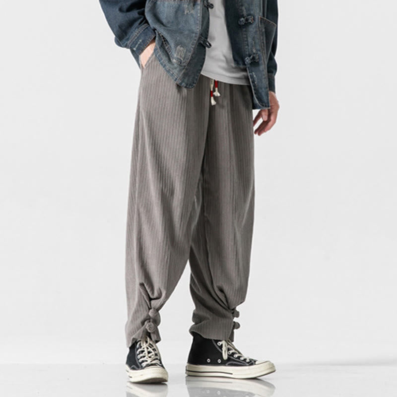 Buddha Stones秋冬 メンズ ピュアカラー ボタンデザイン コットン ストレートレッグパンツ ポケット付き - image 1