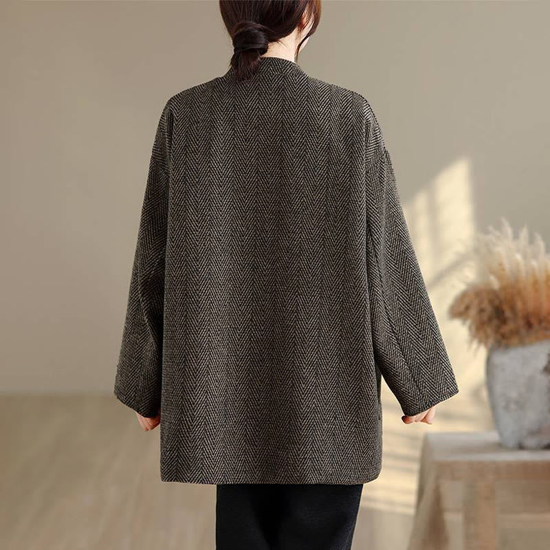 Buddha StonesストライプVネックコットンロングスリーブレディースコート（ポケット付き） - image 16