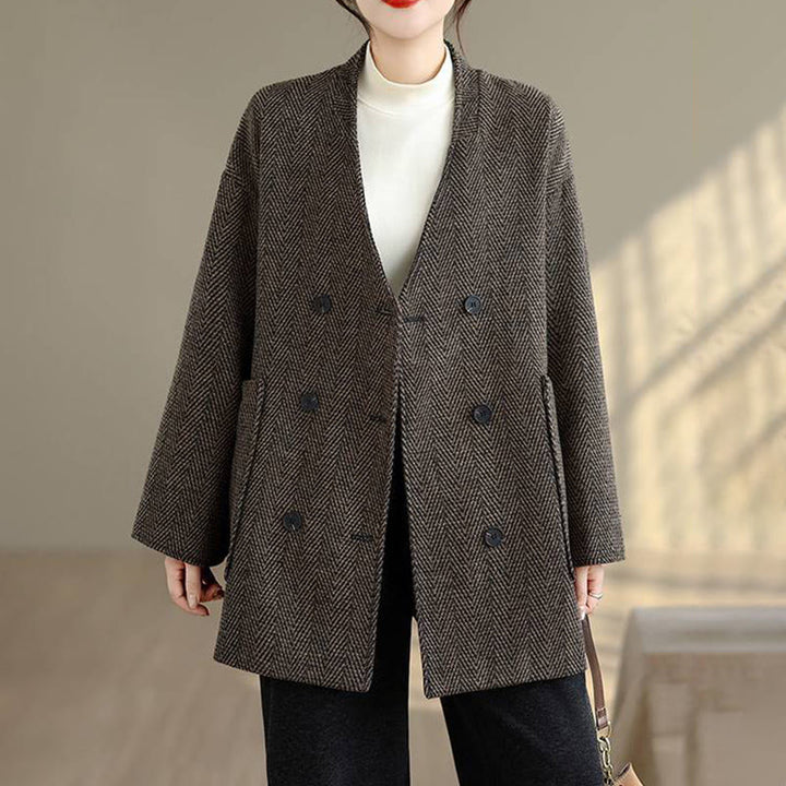 Buddha StonesストライプVネックコットンロングスリーブレディースコート（ポケット付き） - image 11