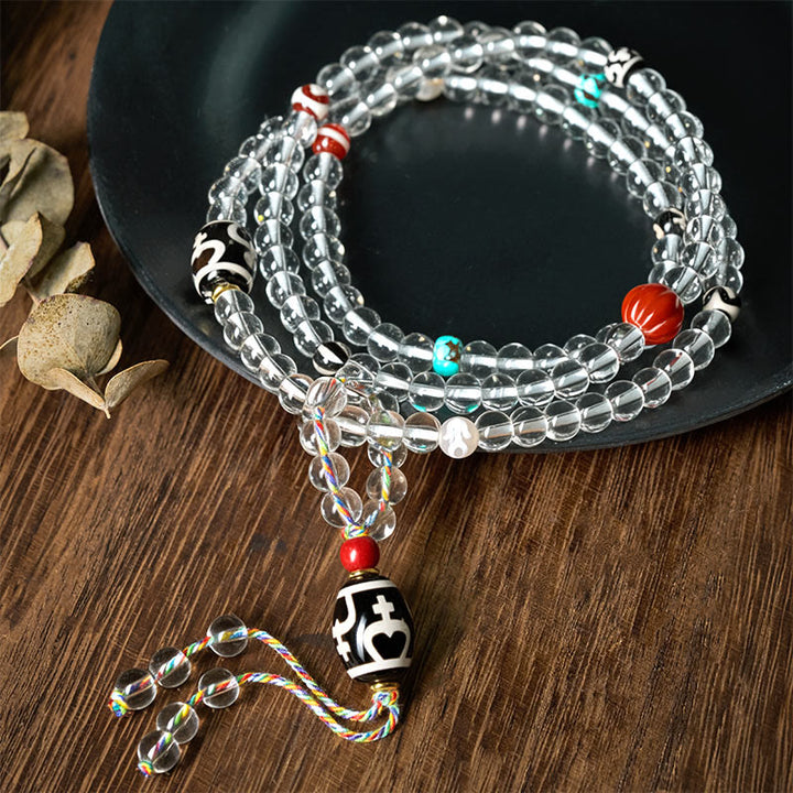 Buddha Stones108 ビーズ Liuli クリスタル Dzi ビーズ瑪瑙祝福タッセルマーラー数珠 - 花瓶型のDziビーズ - 6mm - image 0