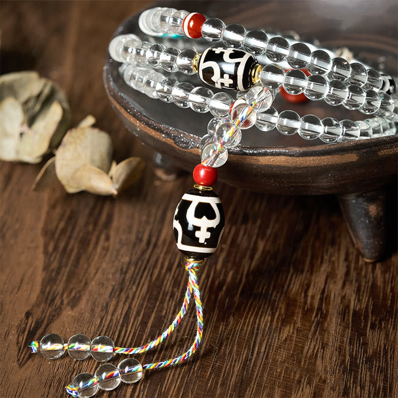 Buddha Stones108 ビーズ Liuli クリスタル Dzi ビーズ瑪瑙祝福タッセルマーラー数珠 - image 4