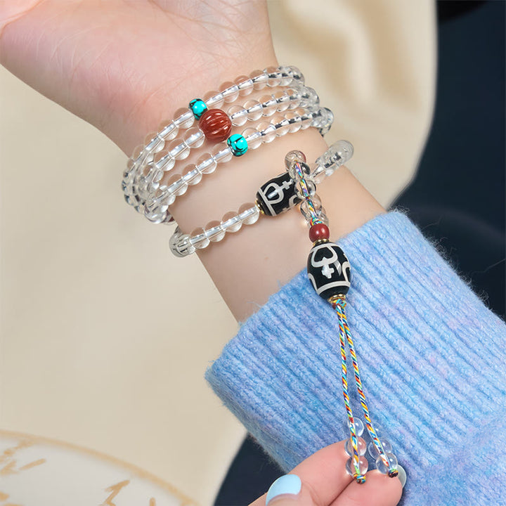 Buddha Stones108 ビーズ Liuli クリスタル Dzi ビーズ瑪瑙祝福タッセルマーラー数珠 - image 9